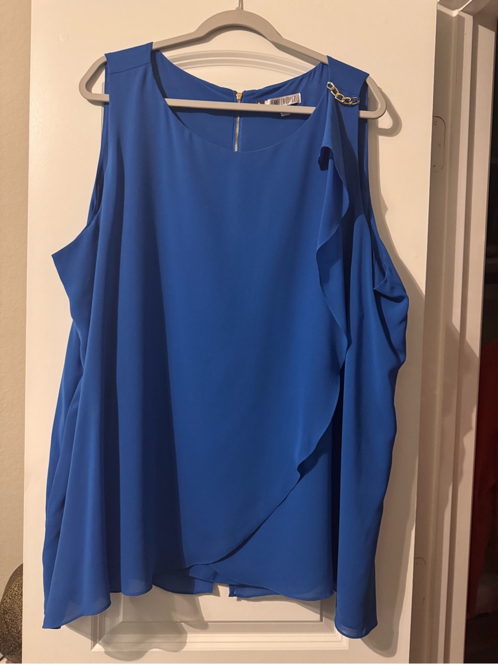 Jennifer Lopez Royal Blue Sleeveless Layered Tank with Gold Chain Accent